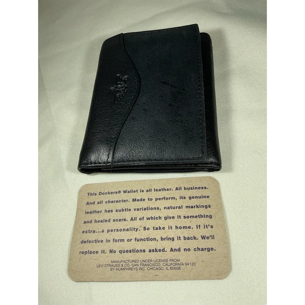 Dockers Mens Genuine Full Grain Black Leather Tri-fold Wallet Credit Card Holder